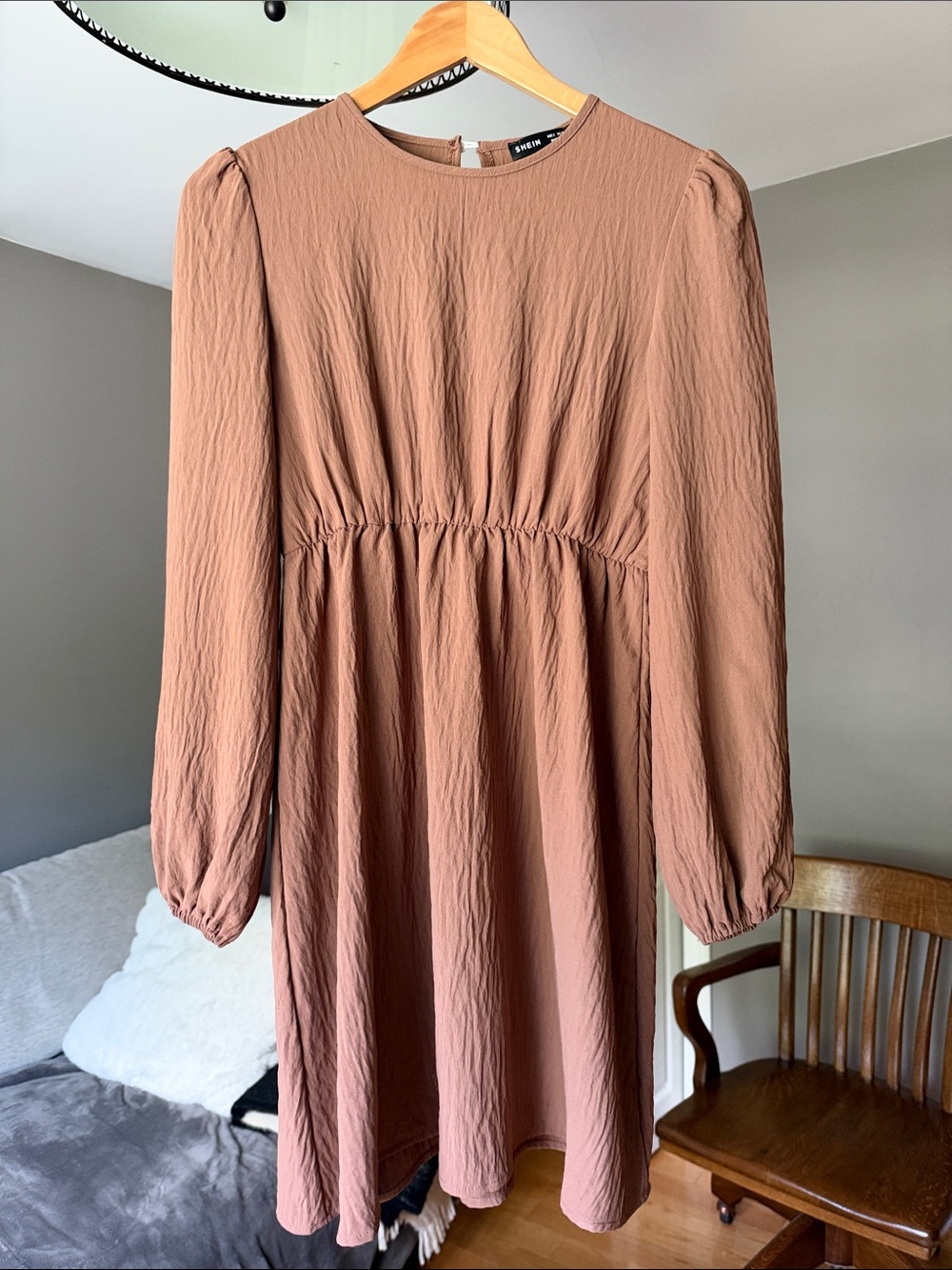 SHEIN Long Sleeve Empire Waist Dress in Dusty Rose